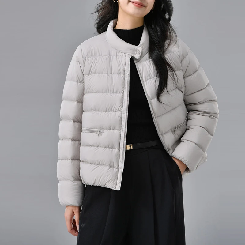 韩系简约立领长袖羽绒外套轻薄保暖羽绒服女425-020