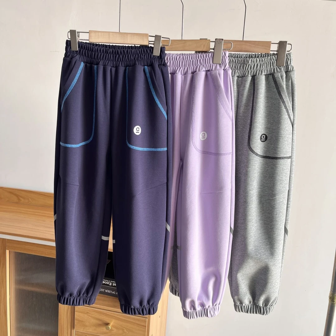 990春季新款简约松紧腰中大童卫裤男女同款休闲裤