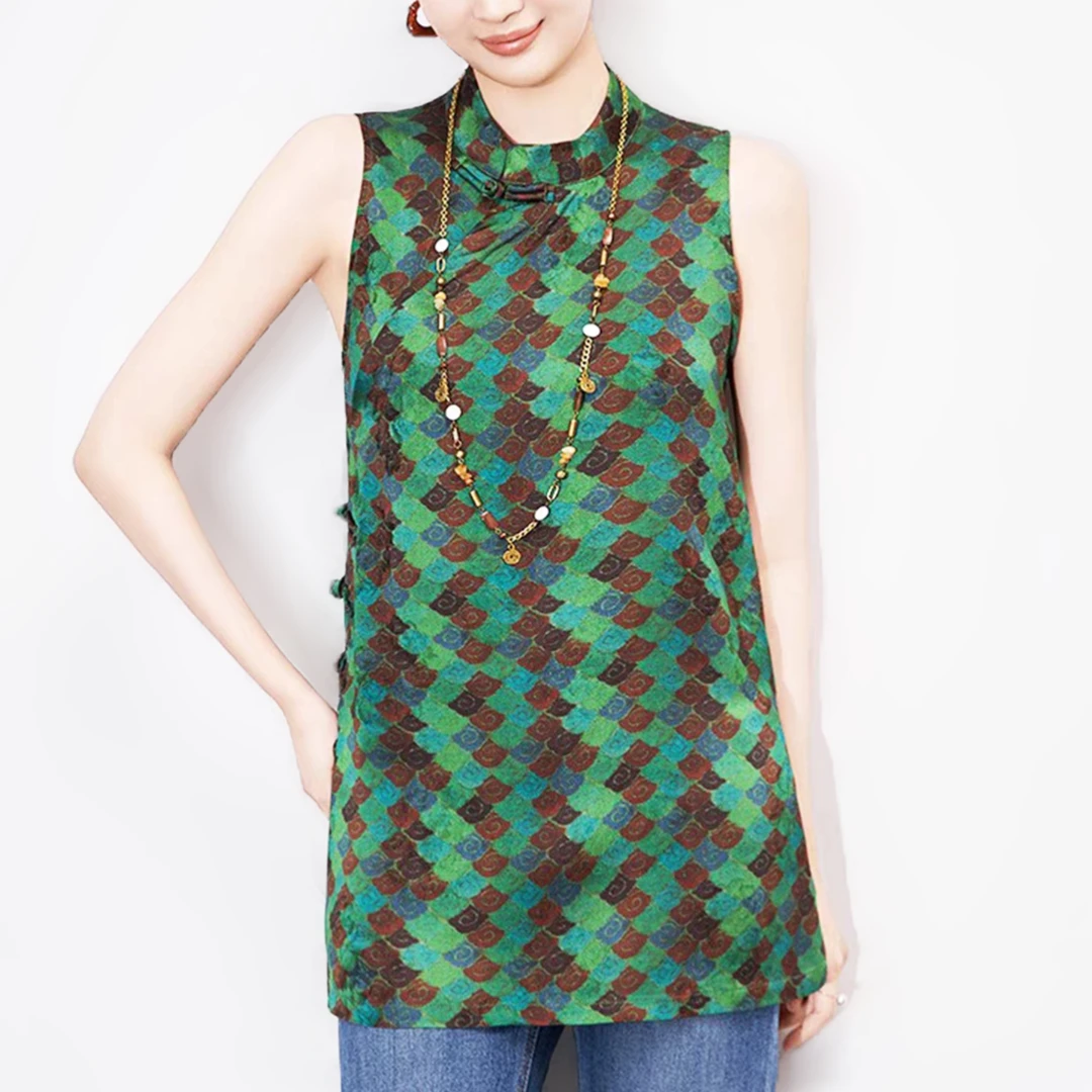 夏季新中式国风无袖香云纱中长款女士连衣裙时尚气质复古百搭