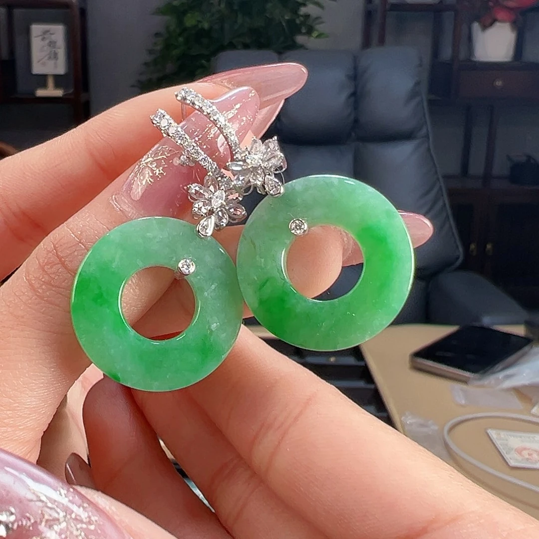 翡翠耳饰18K金镶嵌耳环