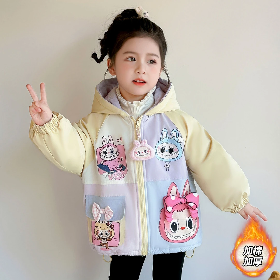 女童加绒外套卡通加厚儿童防风派克服上衣宝宝女孩秋冬装2025新款