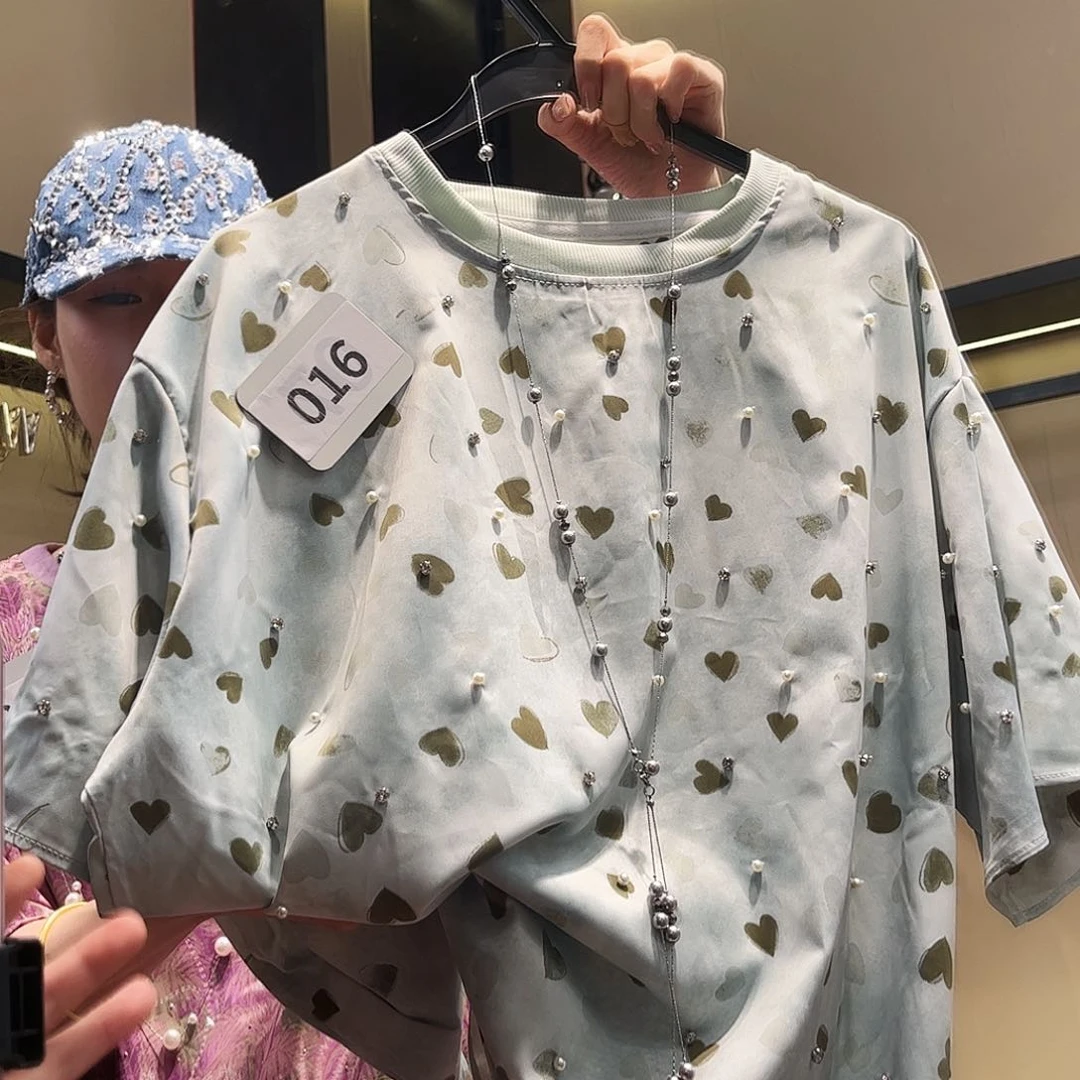 重工珍珠带钻上衣