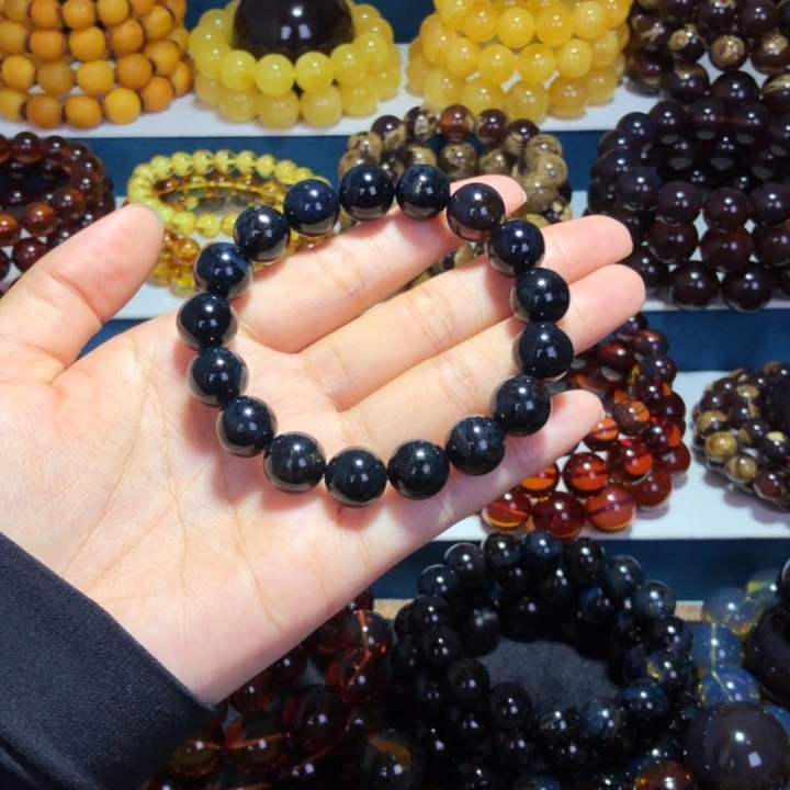 琥珀未镶嵌手链馆藏级特级满天星满翁手串