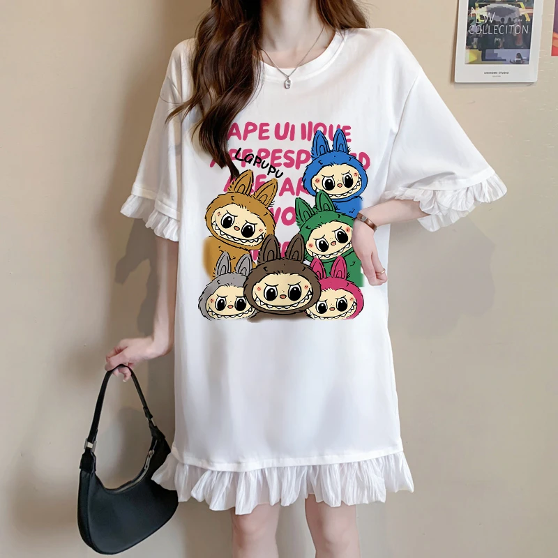 纱网纯棉短袖T恤裙女2025夏季爆款韩版宽松大码洋气减龄连衣裙ins