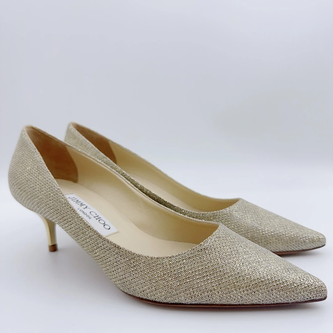 99新 JIMMY CHOO/吉米周 36码/金色勾丝高跟鞋/00607