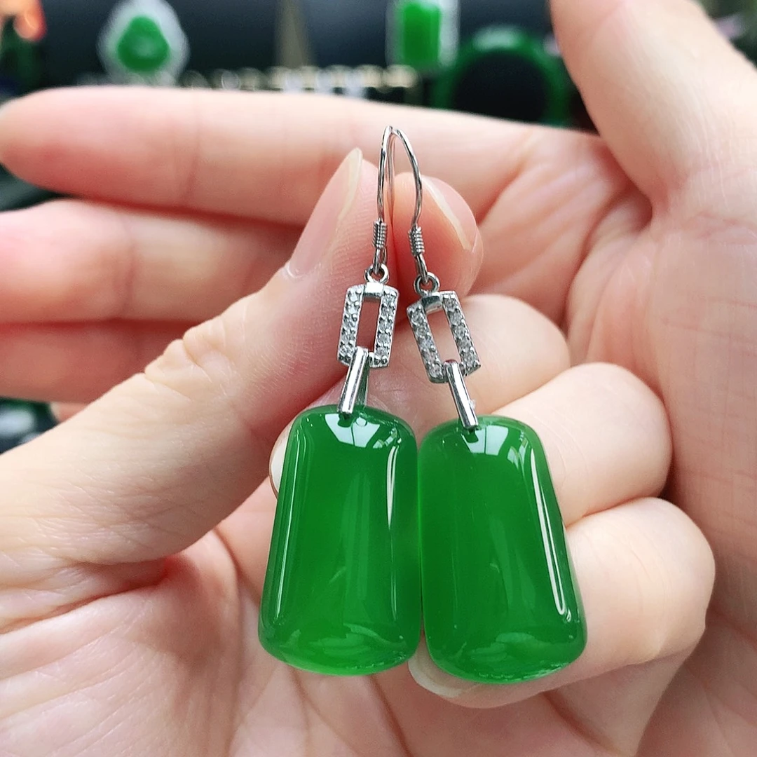 银S925镶嵌耳钉玛瑙/玉髓