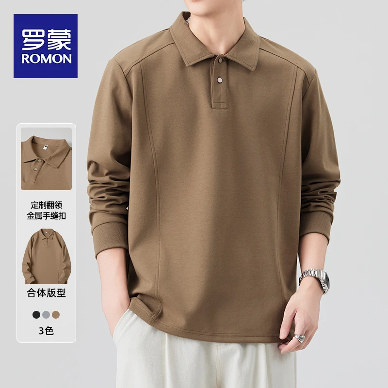 罗蒙polo杉长袖男士卫衣秋季潮牌高端重磅男装翻领休闲打底上衣男