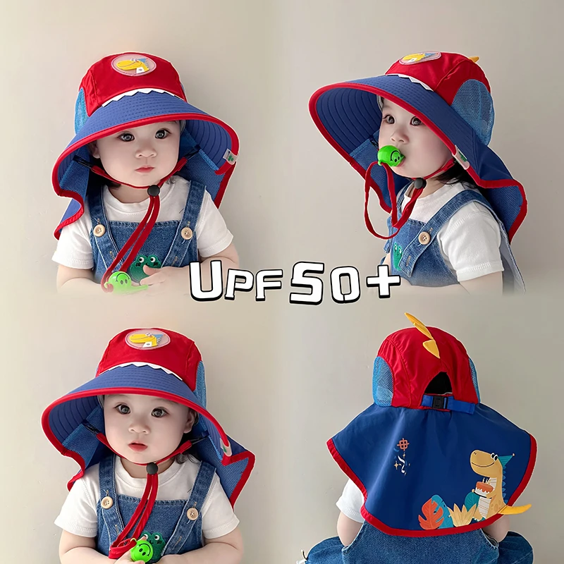 宝宝防晒帽子夏季薄款儿童遮阳帽大檐防紫外线披肩小孩沙滩渔夫帽