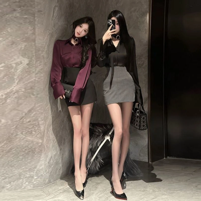 法式御姐风性感衬衫上衣女2025年秋季纯欲高腰包臀半身裙两件套潮