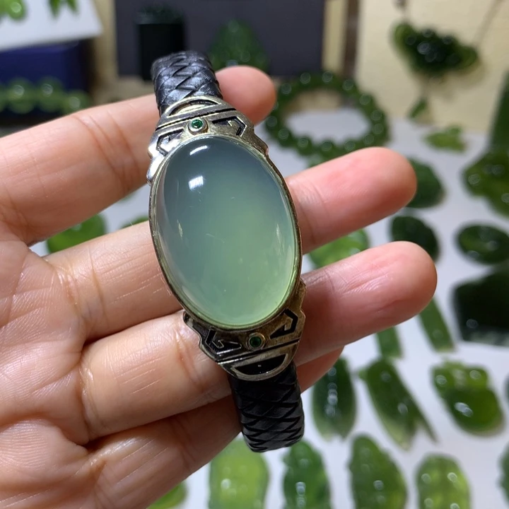 岫玉手牌银S925镶嵌手牌