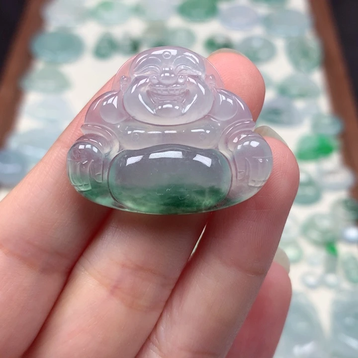 翡翠未镶嵌颈饰冰种飘花大佛公