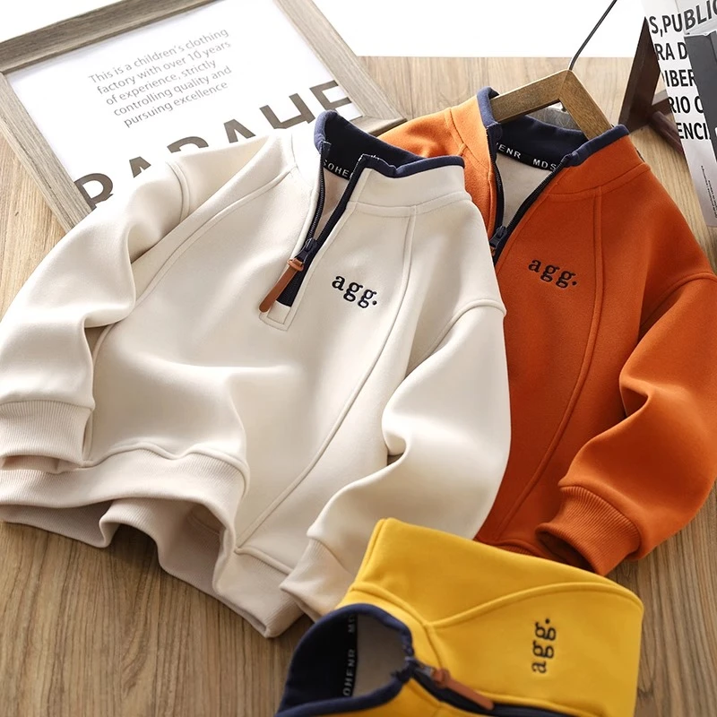 儿童加绒卫衣2025新款冬季帅气炸街半拉链加厚男童冬装打底衫上衣