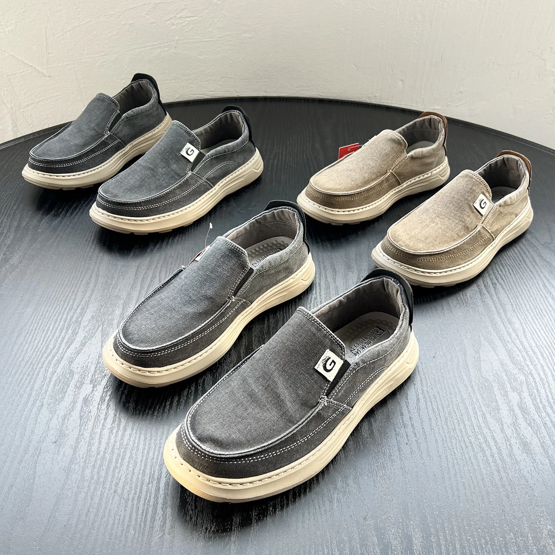 美单 超轻软弹 户外男士一脚蹬懒人休闲鞋帆布鞋