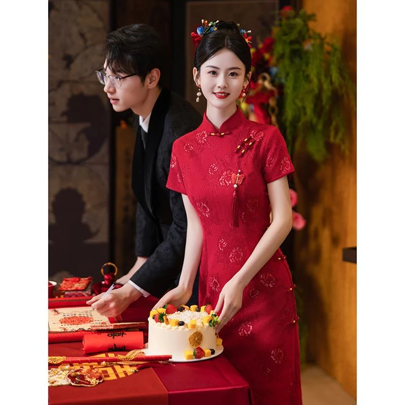 旗袍敬酒服新娘2025新款中式订婚礼服女红色结婚回门便装日常可穿