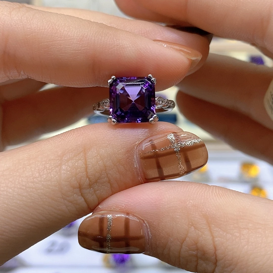 水晶戒指银S925镶嵌纯天然紫水晶戒指特价不退不换J