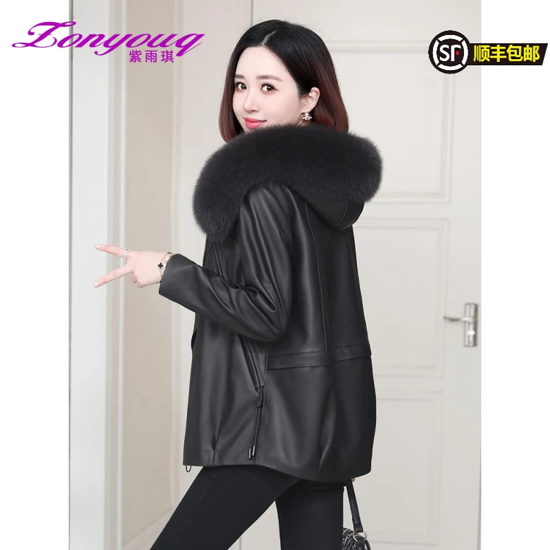 紫雨琪羽绒服女2025冬季新款狐狸毛领可拆卸海宁绵羊皮大毛领
