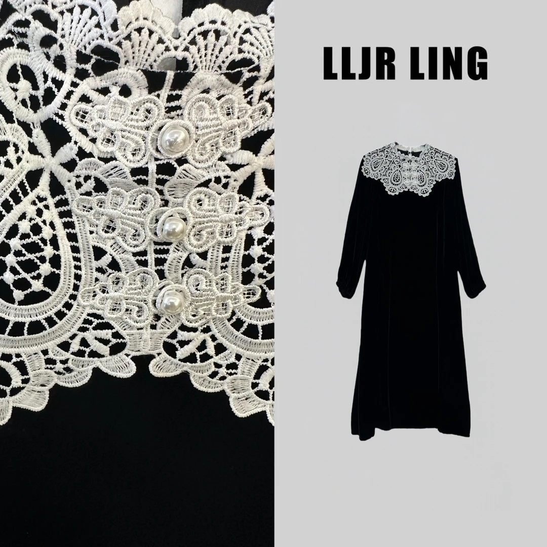 D1878L（蕾丝云肩）赫本风丝绒连衣裙