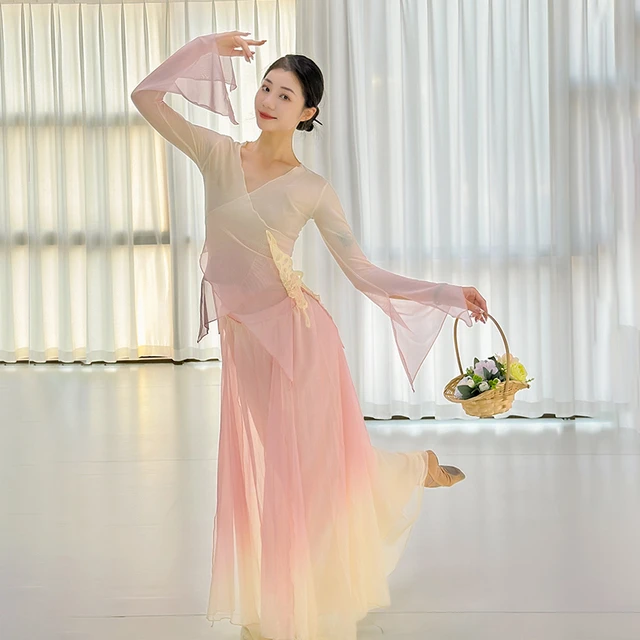 古典舞练功服女身韵纱衣渐变古风舞蹈服中国舞练功仙气演出服套装