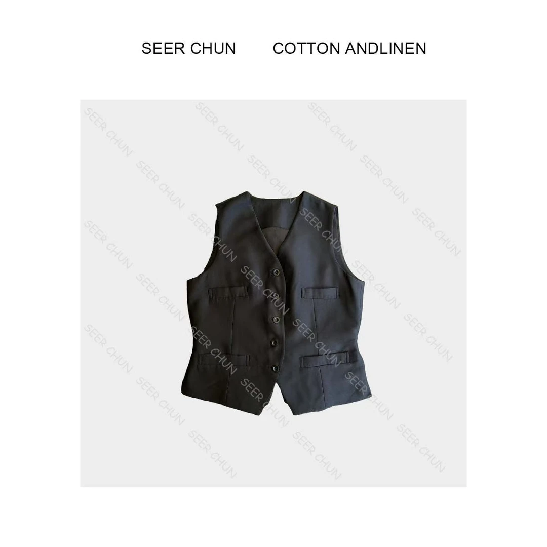 【纯纯女装】SEER CHUN高品质气质V领绵羊毛马甲 52302