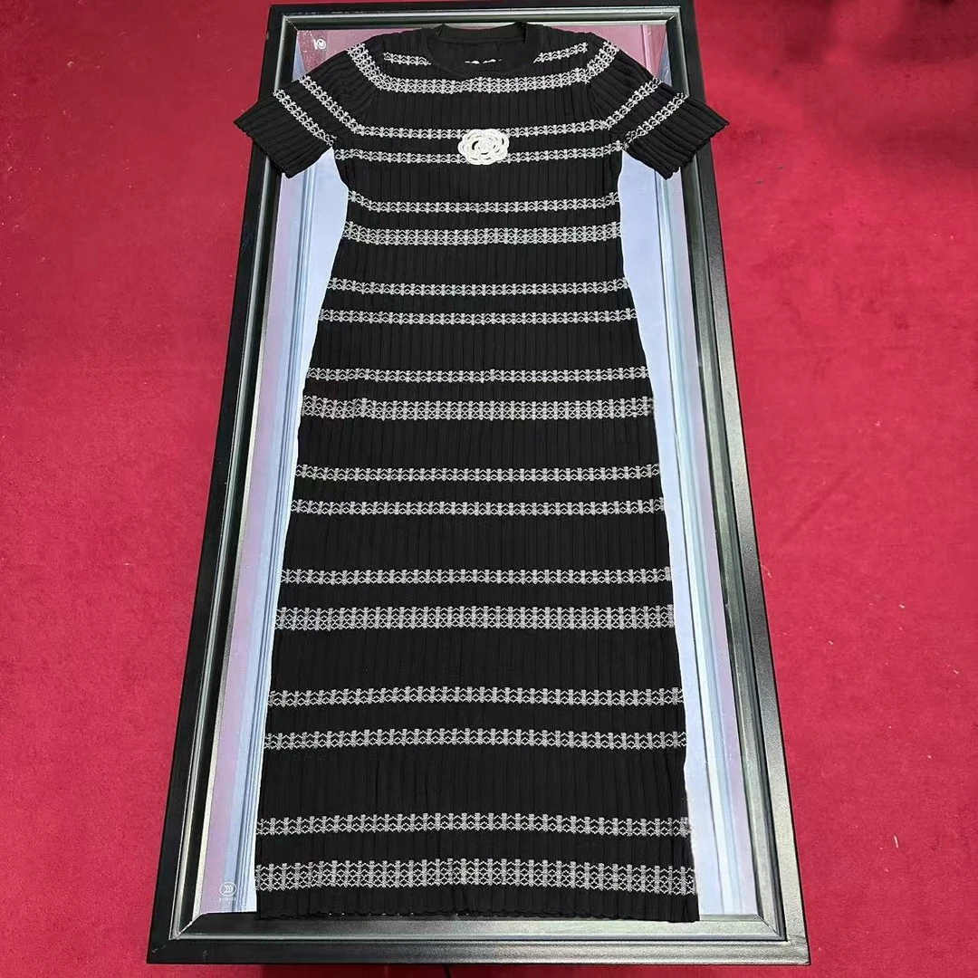 E598潮牌女连衣裙气质长款夏季休闲短裙A字裙拼色高腰拼接女装