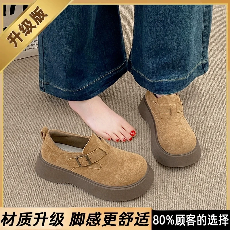 女鞋软皮乐福鞋2025新款春秋爆款一脚蹬勃肯鞋配阔腿裤增高厚底鞋