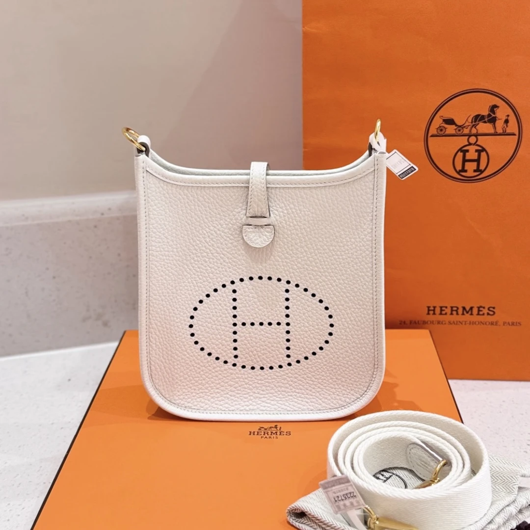99新 Hermes/爱马仕  伊芙琳迷你新白色斜挎包/80786