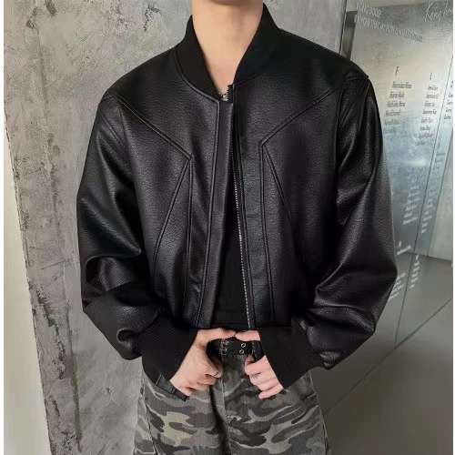 美式潮流复古皮夹外套男短款机车皮衣设计师同款A0006
