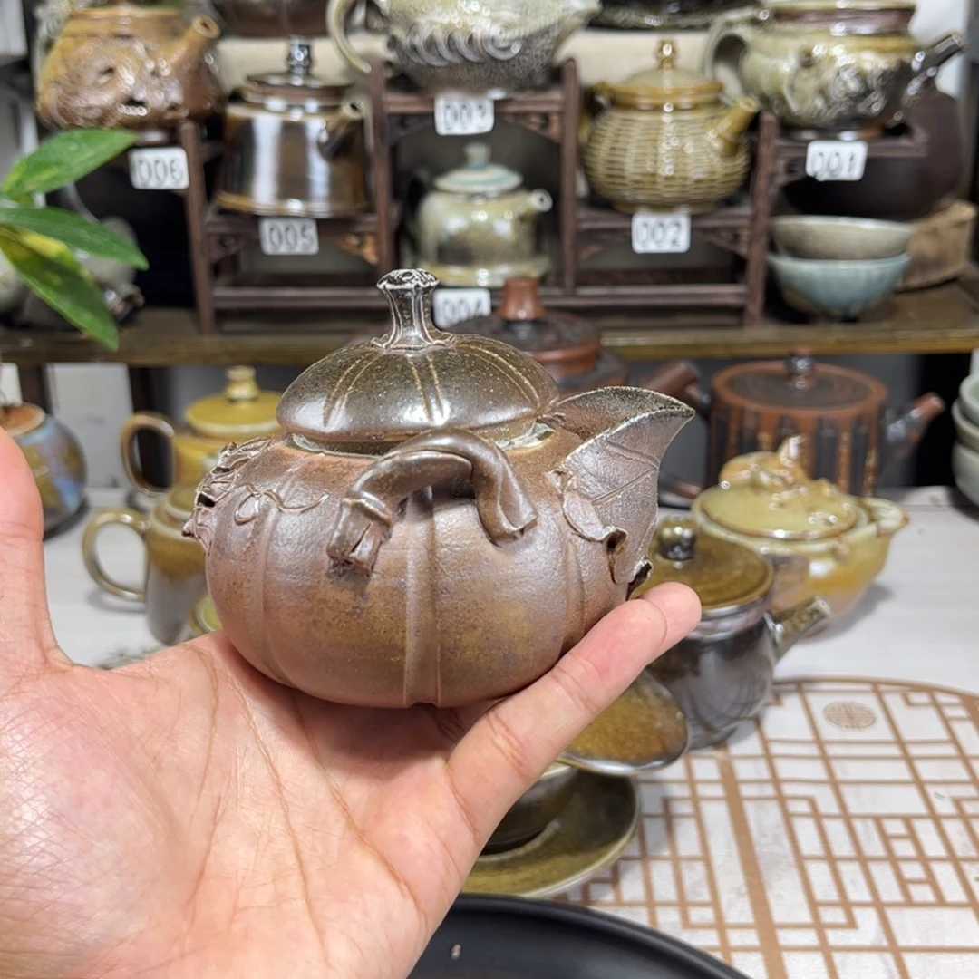 200cc，白泥柴烧南瓜壶，古法传承裸坯柴烧