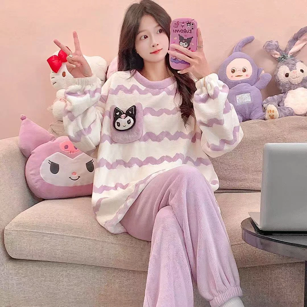 睡衣女款2025新款长袖珊瑚绒加绒加厚套装冬天家居服可外穿