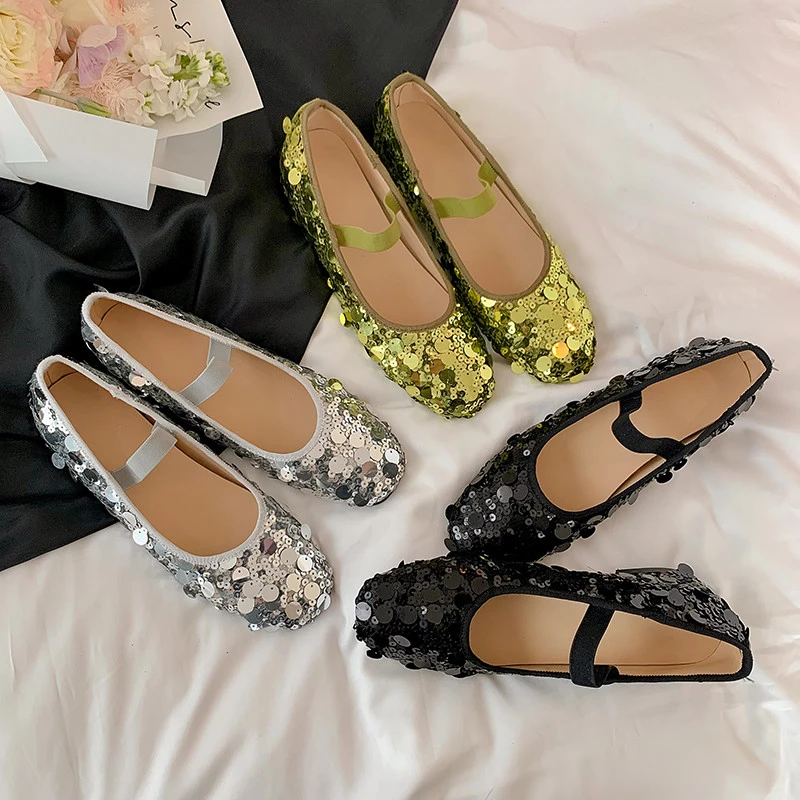 闪闪星光~圆头亮片玛丽珍鞋女夏时尚百搭内增高单鞋