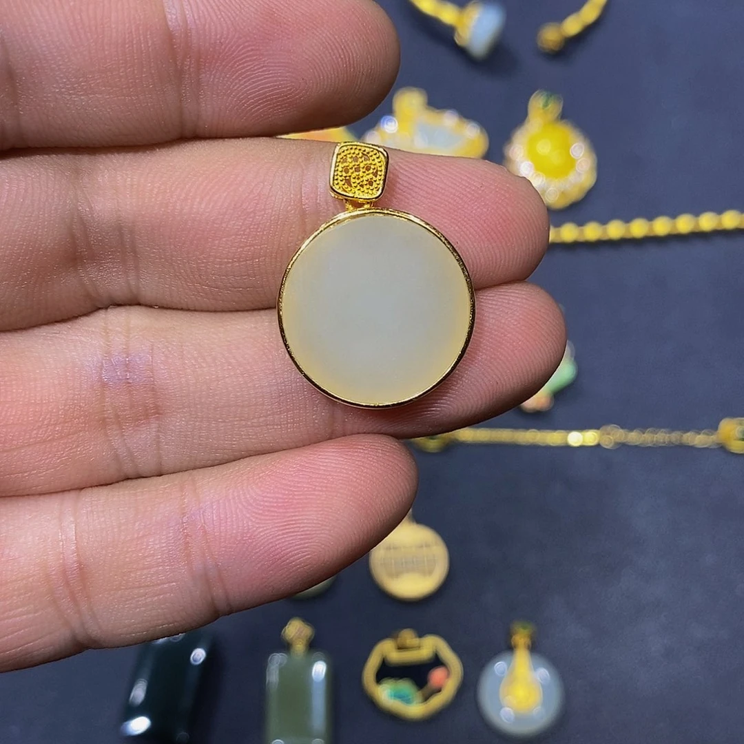 和田玉银S925镀金镶嵌颈饰