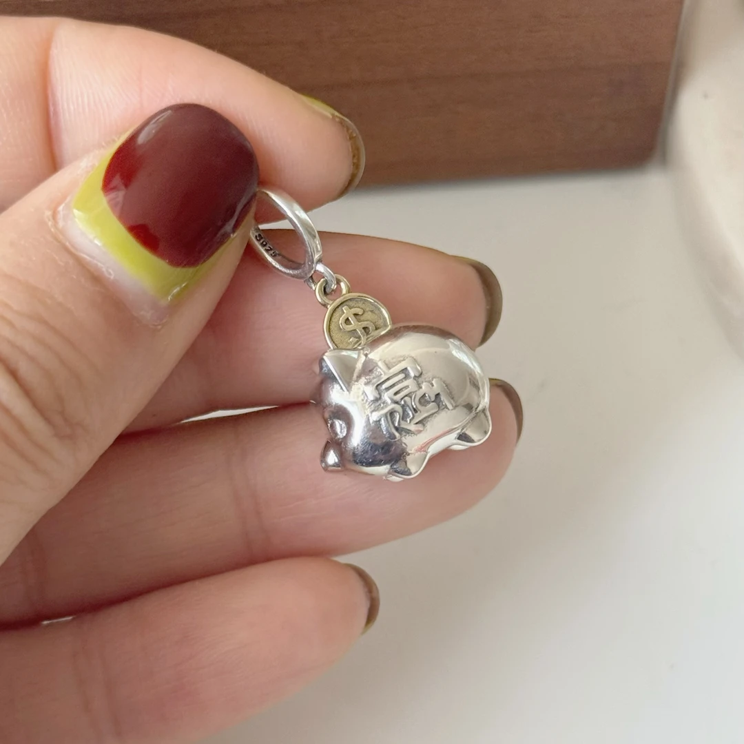 吊坠925银 5013-小猪钱币吊坠