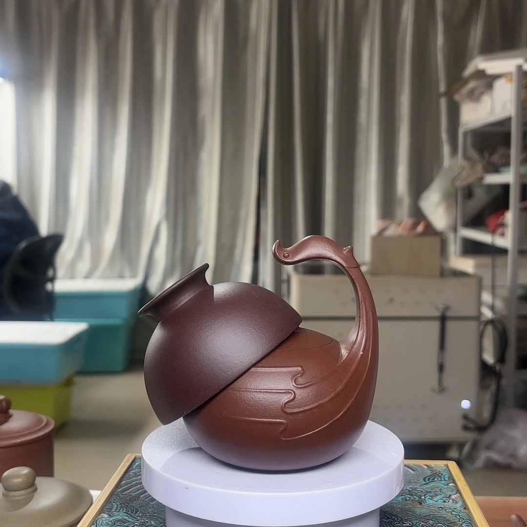 紫砂茶杯球****原矿黄龙源底槽清提梁追月紫砂壶微瑕300