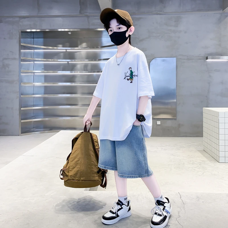 男童夏装套装2025新款夏季儿童纯棉短袖6-12岁中大童男孩帅气时髦