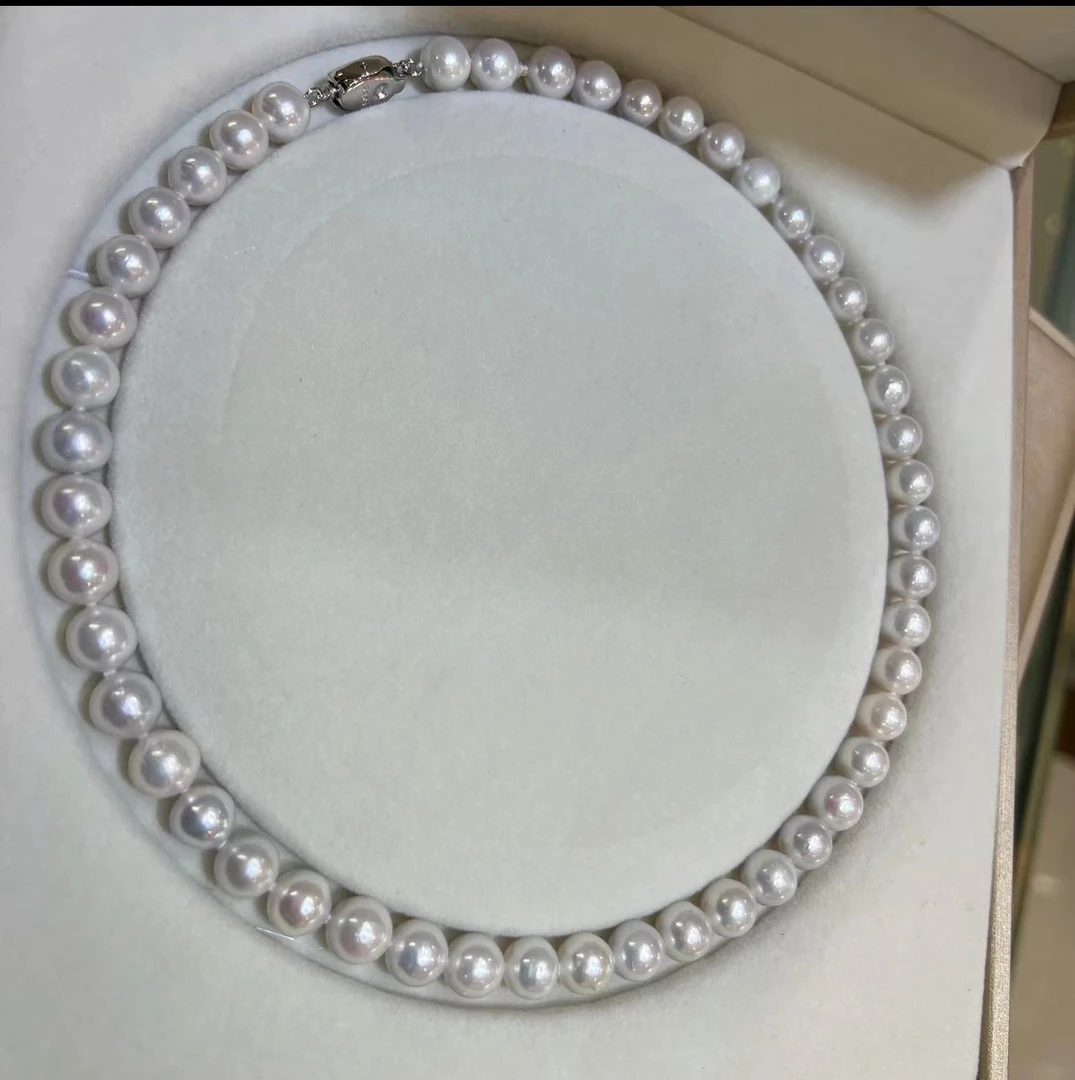 天然淡水无核珍珠 9-10mm 强光 近圆 微微瑕 妈妈链