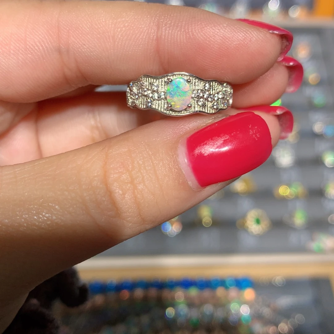 银S925镶嵌欧泊澳洲欧泊戒指l