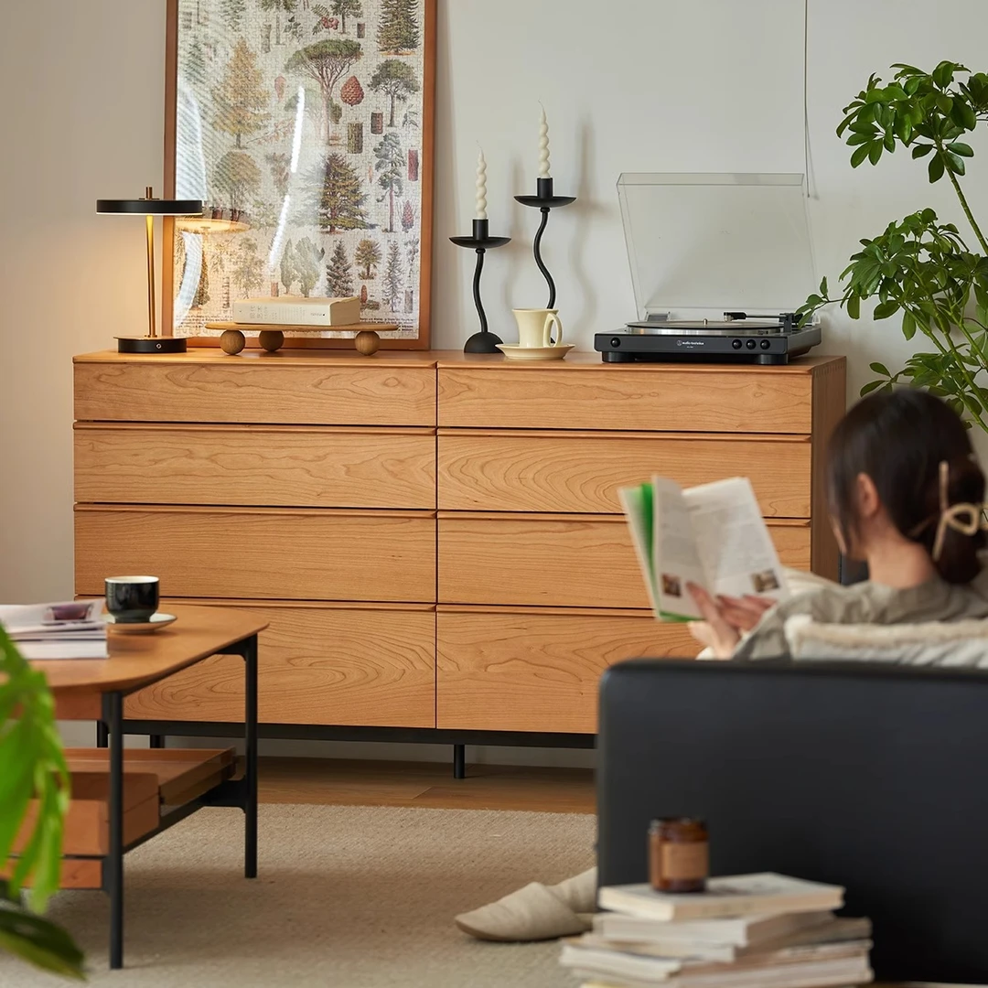 格林 北欧实木八斗柜樱桃木卧室储物客厅日式多功能靠墙收纳柜