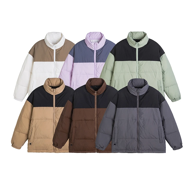 清-90白鸭绒拼色加厚羽绒服男女同款美式潮牌面包服保暖情侣外套
