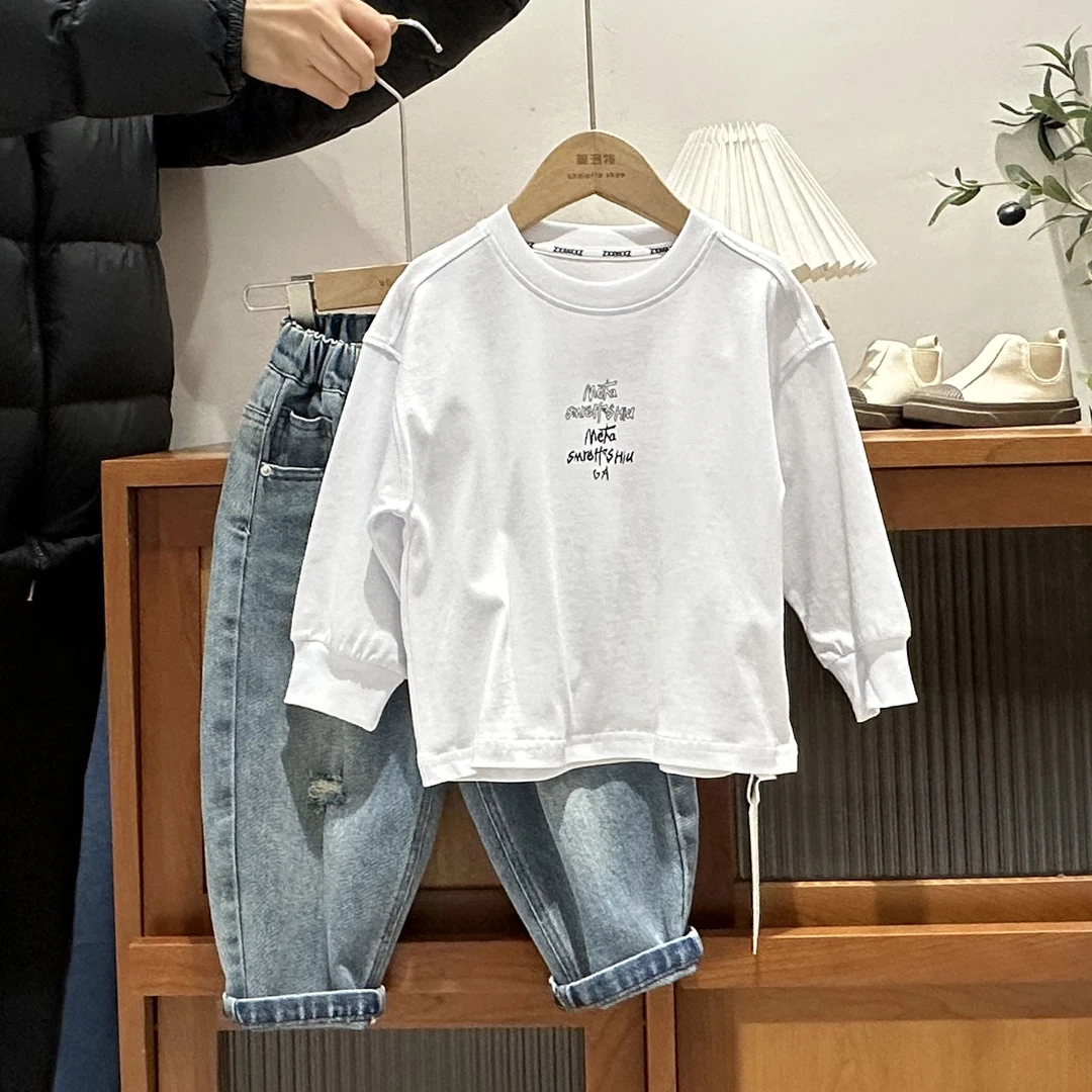 儿童春季简约款字母印花长袖T恤10003