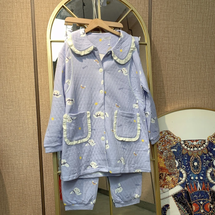 P105孕妇蓝色空气棉月子服套装M90-120L135XL150