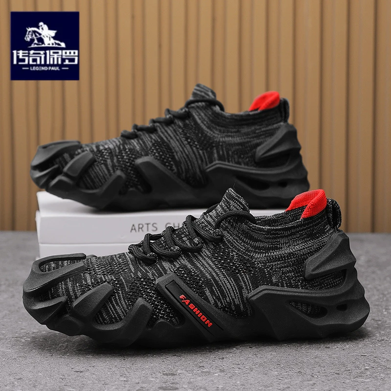 传奇保罗正版男鞋2025新款冬季飞织网面运动鞋男士防滑软底鞋秋季