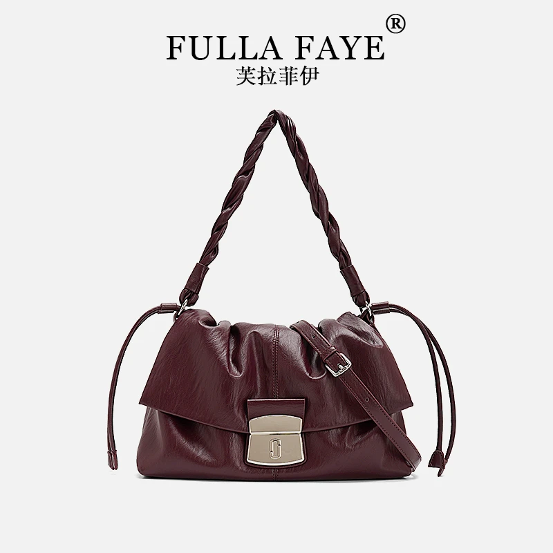 【FU】2025秋冬新款腋下复古云朵包百搭通勤单肩斜挎包-酒红色8239