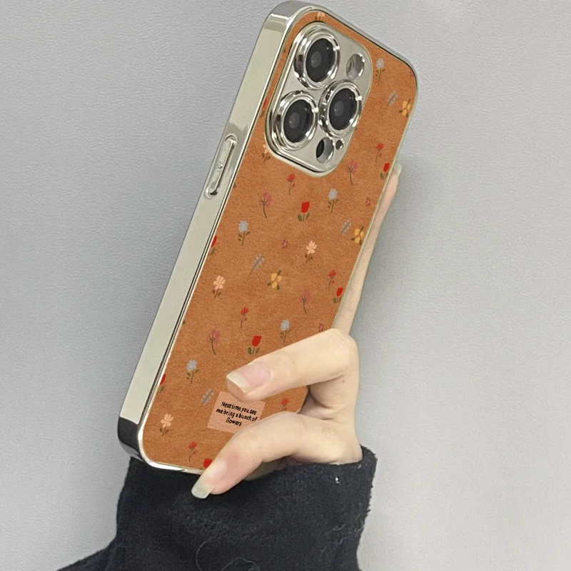 彩色碎花电镀小羊皮适用苹果16PRO手机壳华为荣耀vivo小米15oppo