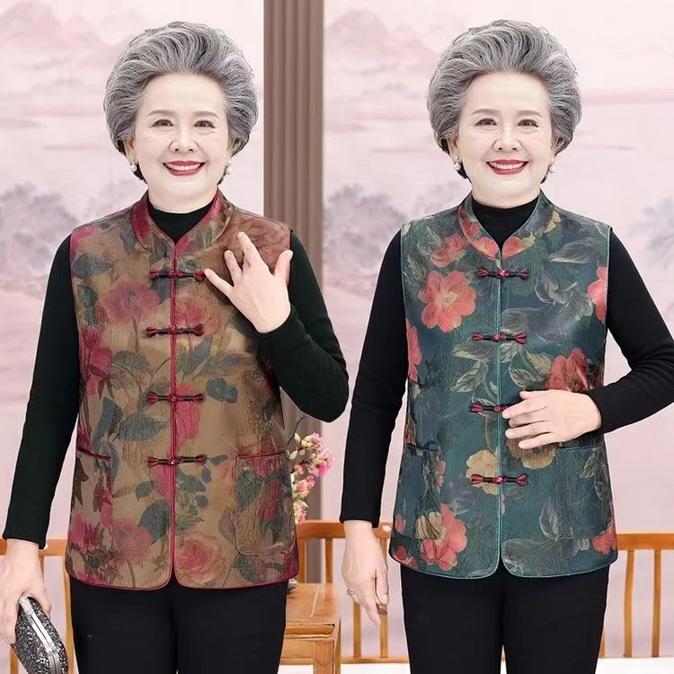 老年人马甲女秋冬妈妈新中式坎肩老人唐装外穿奶奶装秋装背心外套