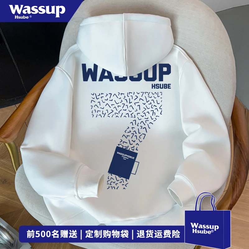 WASSUP HSUBE设计感数字印花连帽开衫卫衣男秋冬ins宽松拉链外套