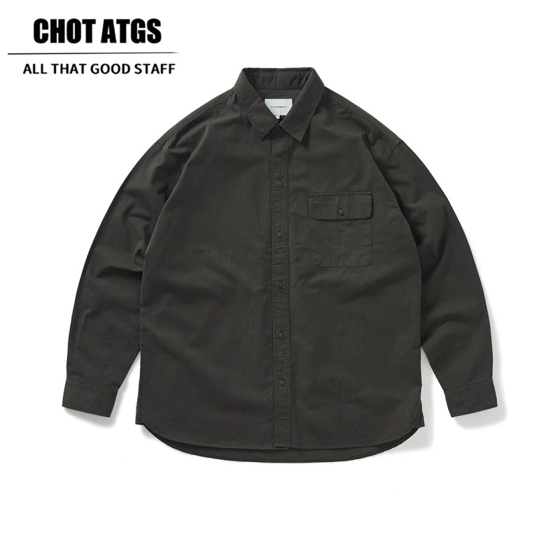 CHOT ATGS纯色休闲宽松做旧长袖衬衫式外套男装秋冬季工装风夹克