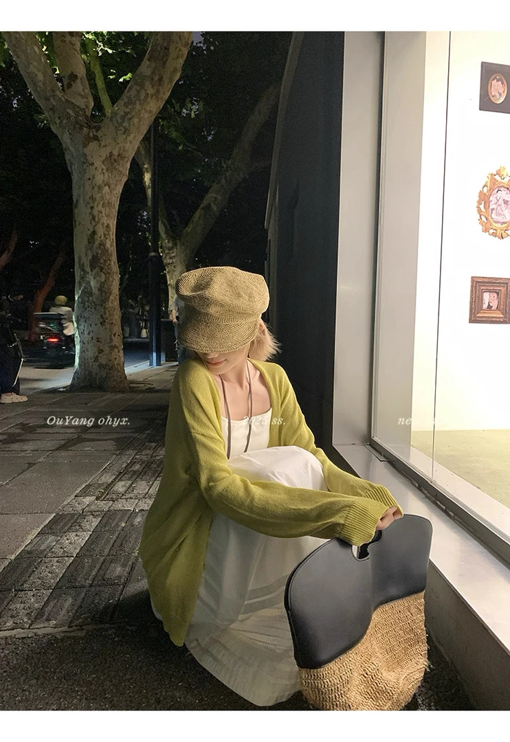 【麻感懒懒衫】百搭宽松纯色正肩轻薄防晒针织开衫#806