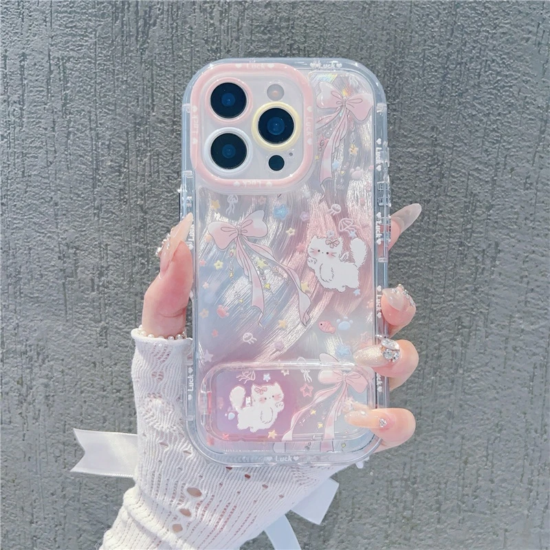 蝴蝶结猫咪适用iphone16壳支架苹果华为vivo小米OPPO荣耀套