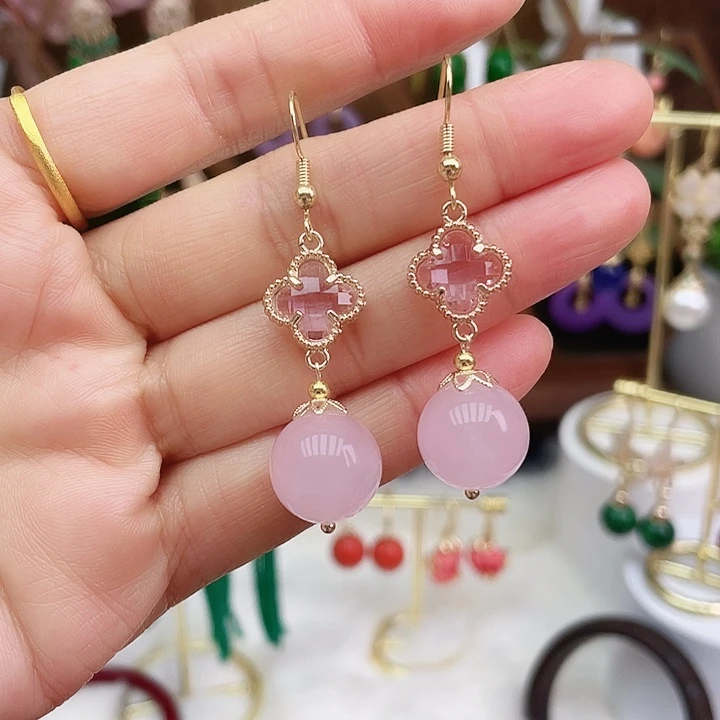 玛瑙/玉髓耳钉合金粉玉髓粉四叶草