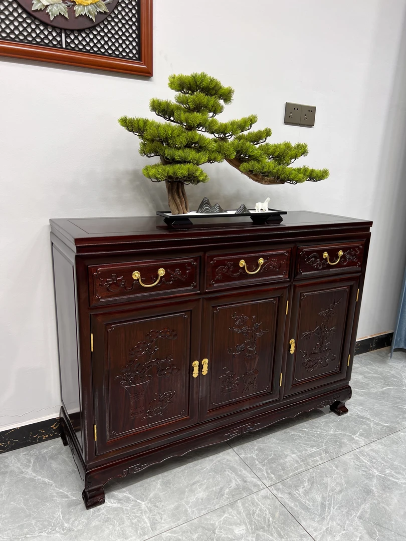 燕东红木家具黑酸枝三门三抽柜餐边柜玄关柜置物柜长118宽40高88